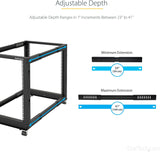 StarTech 42U 4-Post Open Frame Rack, 19in, 22-40in, 600kg/1323lb, Mob