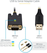 StarTech 6.6FT (2M) USB to Serial Adapter Cable, COM Retention, Interchangeable Screws/NUTS, USB-A to DB9 RS232, FTDI IC, ESD Protection
