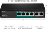 TRENDnet 6-Port Fast Ethernet PoE+ Switch,TPE-S50,4 x Fast Ethernet Po