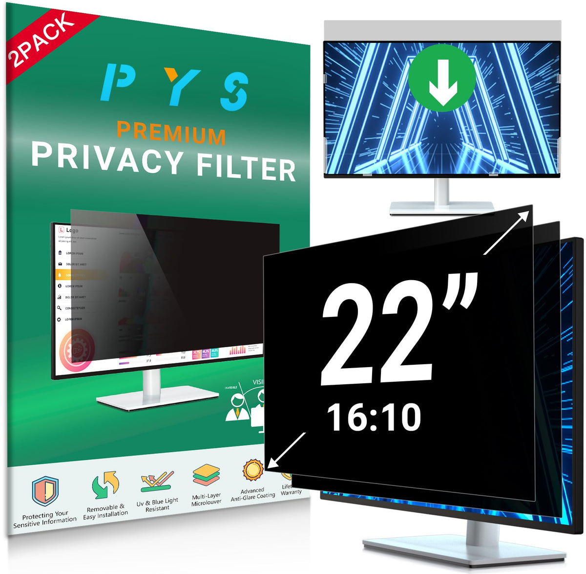 [2-Pack] 22 Inch Privacy Screen for 16:10 Computer Monitor - [Anti-Gla