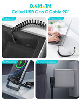 3FT USB C CHARGING CABLE COILED M/M