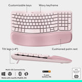 Logitech Wave Keys & Lift Combo - Ergonomic Wireless Keyboard, Rose