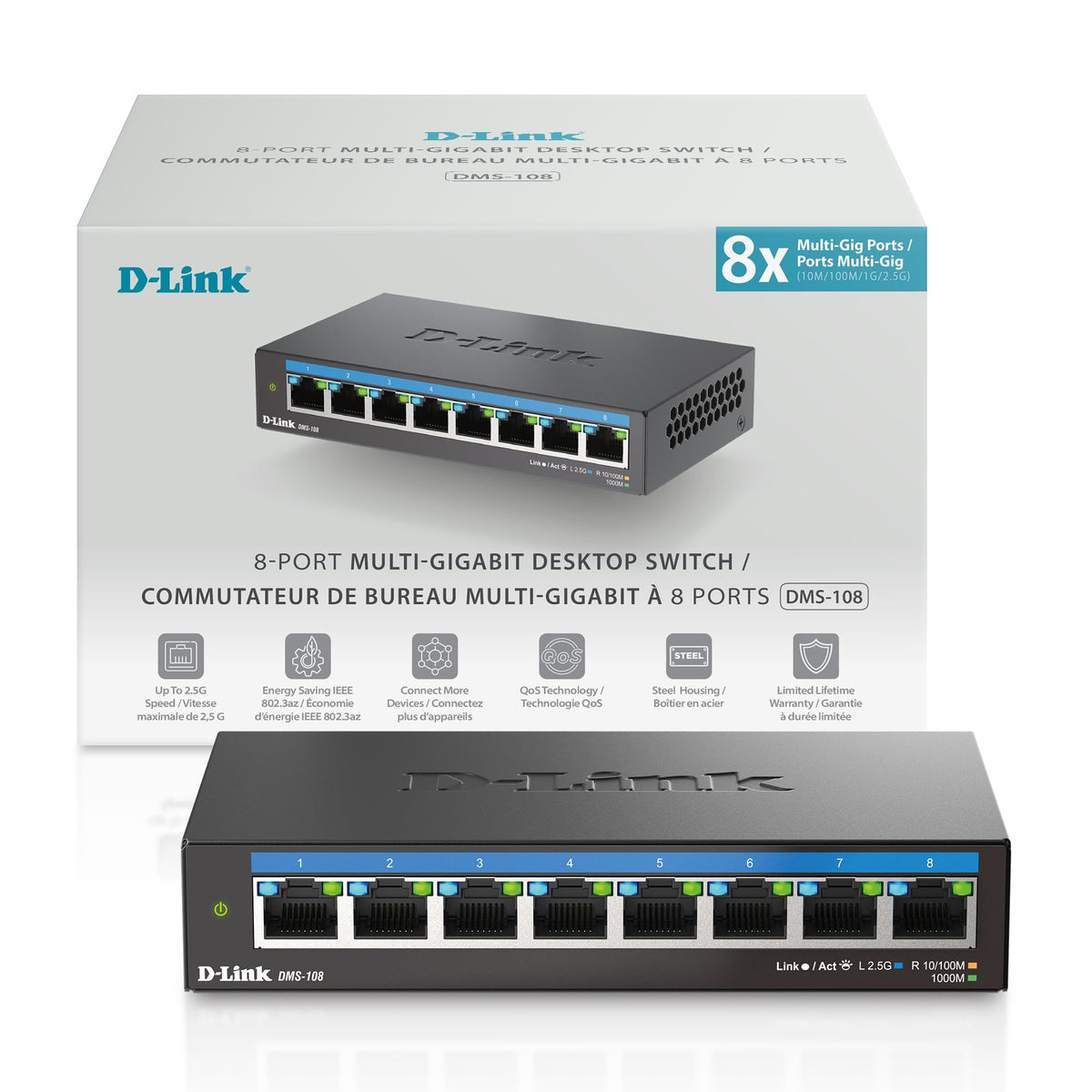 D-Link 8-Port 2.5GB Unmanaged Gaming Switch with 8 x 2.5G - Multi-Gig