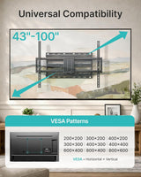 Pegzone Full Motion TV Wall Mount for 43-100 Inch TVs up to 176lbs, 25
