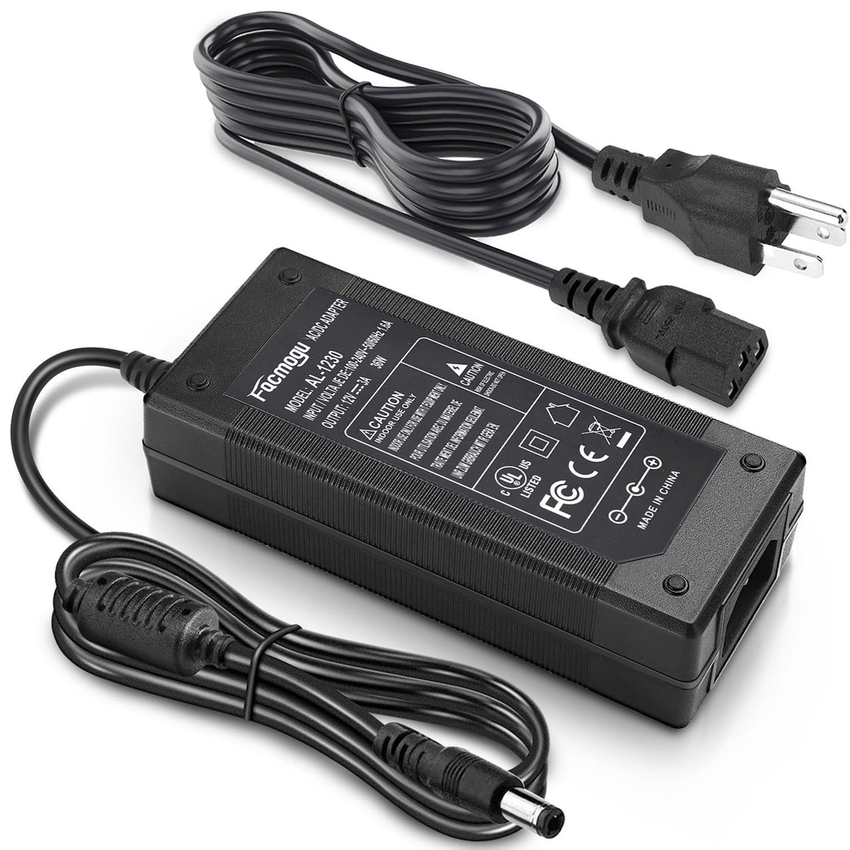 Facmogu 3 Prong DC 12V 3A 36W AC to DC Power Adapter, Desktop Adpater