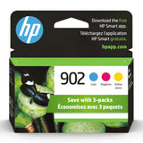 HP 902, 3 cartouches d'encre, cyan, magenta, jaune, compatible avec les imprimantes HP Offi