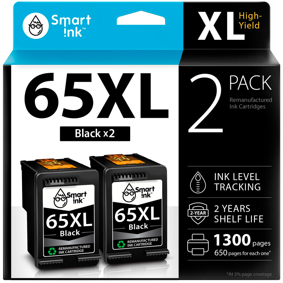 Smart Ink Remanufactured Ink Cartridges Replacement for HP 65 XL HP 65