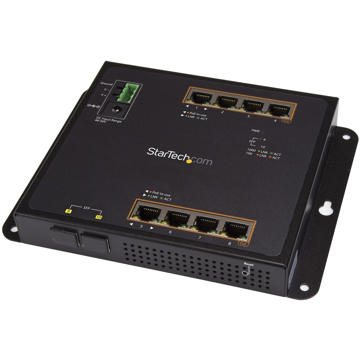 StarTech.com Industrial 8 Port Gigabit PoE+ Switch w/2 SFP MSA Slots -