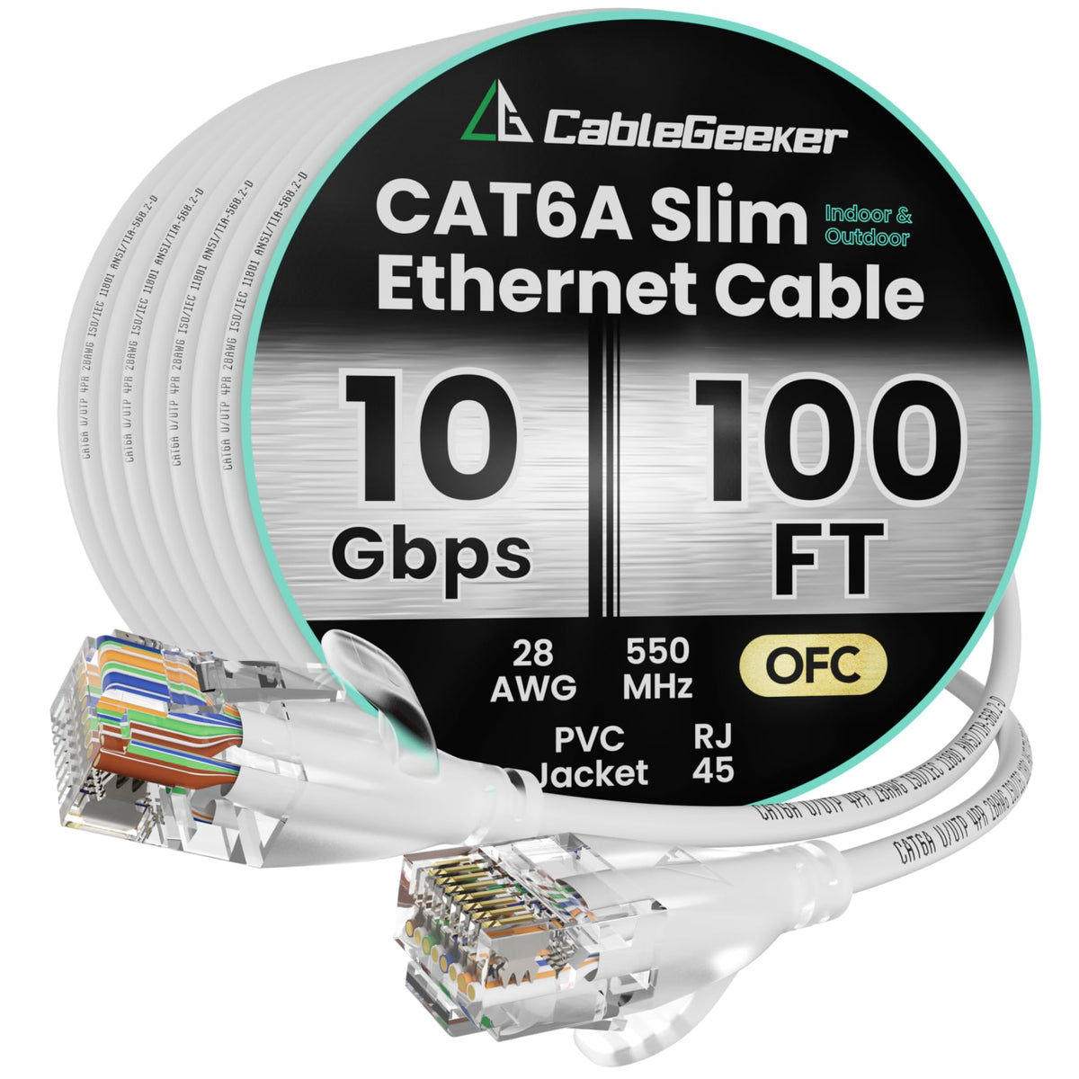 Câble Ethernet CableGeeker Cat6a Mince 30m - 28AWG UTP Cuivre Pur Pa