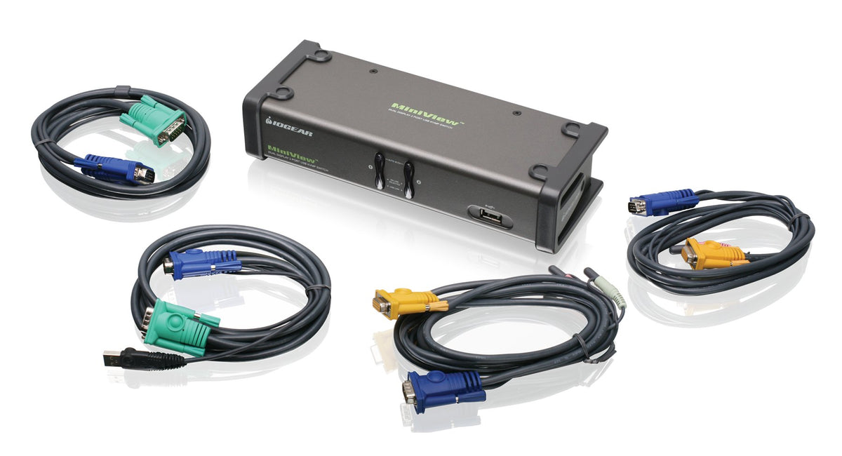 IOGEAR 2-Port Dual View KVM Switch with Audio and USB Peripheral Shari