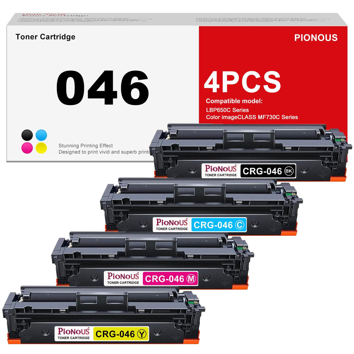 046 Toner Cartridge (4-Pack) Replacement for Canon 046 CRG-046 046H Co