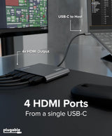Plugable USB C to Quad HDMI 4K Adapter with 100W PD Pass-Though Power