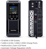 CyberPower CP1350AVRLCD3 Intelligent LCD UPS Battery Backup, 1350VA/81