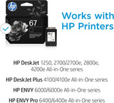 Original HP 67 Black Ink Cartridge, Works with HP DeskJet 1255, 2700