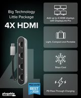 Plugable USB C to Quad HDMI 4K Adapter with 100W PD Pass-Though Power