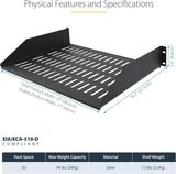 StarTech.com 2U Vented Server Rack Shelf, 16in/41.5cm Mounting Depth,