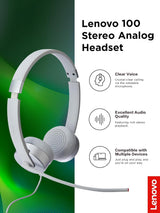 Lenovo 100 Stereo Analog Headset, 3.5mm, 180° Boom Microphone, Memory-
