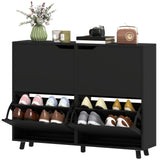 Narrow Shoe Cabinet, Shoe Storage Cabinet with 4 Flip Drawers and Adjustable Shelves for 16 Pairs of Shoes