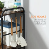 Rolling Kitchen Cart, 3-Tier Utility Storage Cart with 2 Basket Drawers & Side Hooks, Lockable Casters for Dining Room