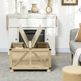 Farmhouse Coffee Table, Hidden Storage Compartment and Wooden Legs
