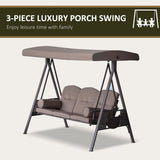 3 Seater Porch Swing Heavy Duty Outdoor Swing Chair Outdoor Lounge Hammock Cushioned Seat W/ Tilt Canopy