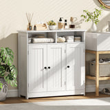 Bathroom Floor Cabinet, Freestanding Bathroom Storage Unit with 3 Doors, 2 Open Shelves and Adjustable Shelf