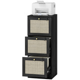 3 Drawer Filing Cabinet with Lock, Boho File Cabinet for A4 Letter Size Files with Decorative Rattan Accents