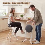 Foldable Bar Stools Set of 2, Folding Kitchen Chairs with PU Cushioned Seat, Footrest