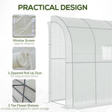 7' x 3' x 7' Outdoor Lean-to Walk-In Greenhouse w/ Roll-up Mesh Windows, Zipper Door and 3-Tier Shelves