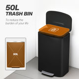 Fingerprint-proof Kitchen Trash Can, 13.2 Gallon Garbage Can with Soft-close Lid and Foot Pedal
