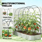 Galvanised Raised Garden Bed with Arched Trellis, 7 x 4 x 7ft Metal Outdoor Planter Box with Open Bottom