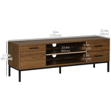 Meuble TV pour téléviseur jusqu'à 50 pouces, Meuble TV avec porte, rangement ouvert et tiroirs, Table TV avec pieds en acier