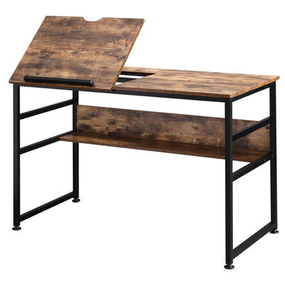 Adjustable Drafting Table Art Desk Drawing Table Craft Desk Workstation for Painting Multifunctional Writing Desk with Tiltable Tabletop and Storage Shelf