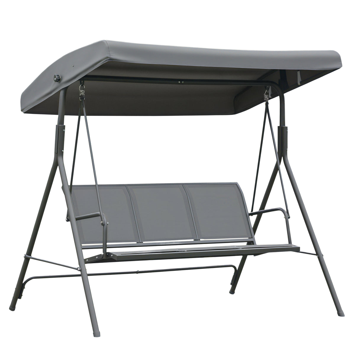 3-Seater Swing Chair Covered Garden Hammock A-Frame Outdoor Porch Glider Sling Seat with Adjustable Canopy Cover