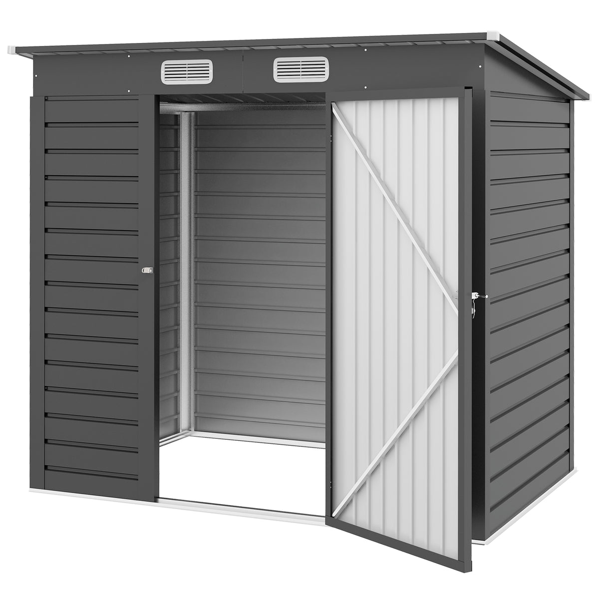 Remise de rangement de jardin galvanisée 6 x 4FT, abri métallique extérieur avec portes doubles et 2 évents
