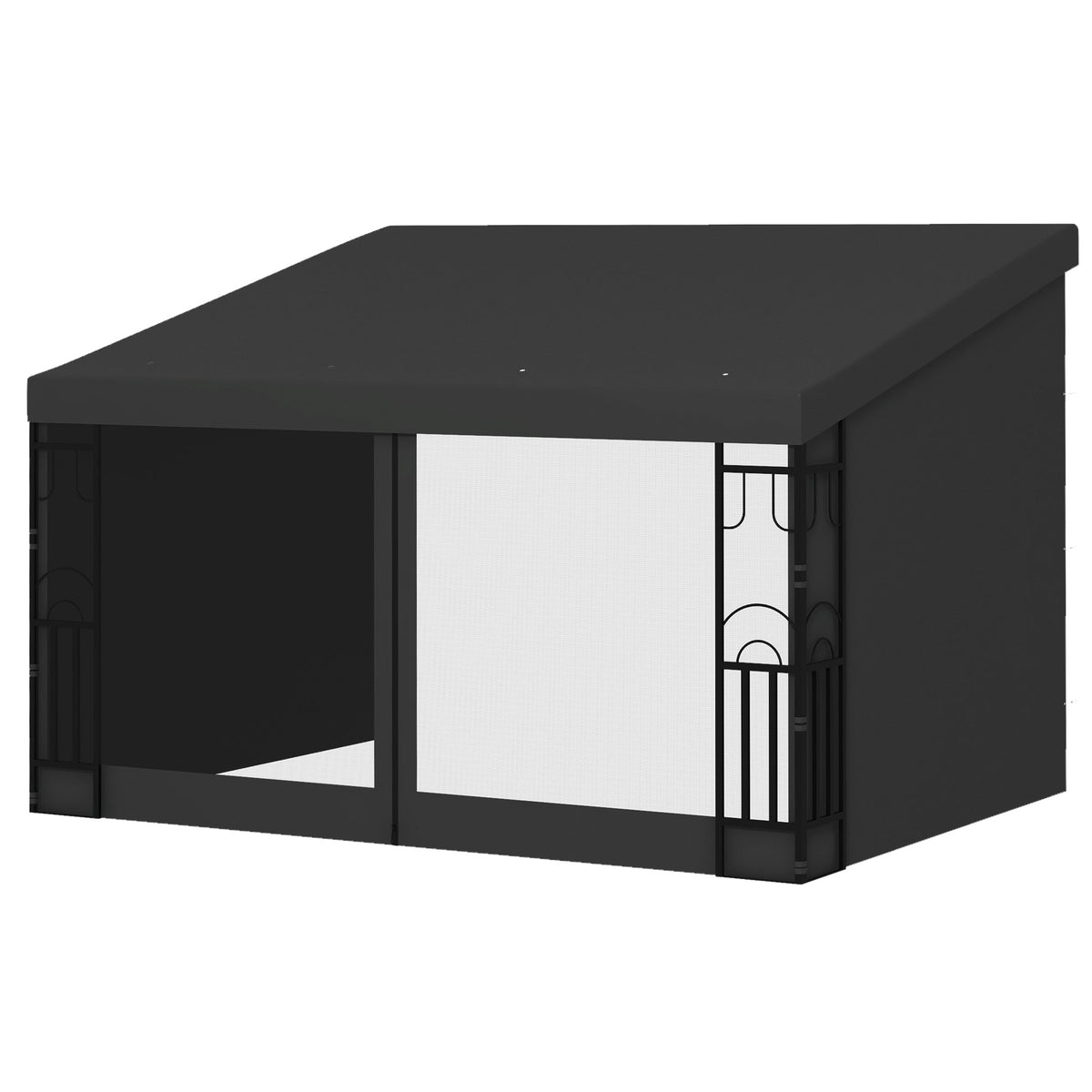 10' x 13' Wall Pergola, Outdoor Gazebo with 2 Curtains and 2 Nettings