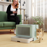 Cat Litter Box, Front Enter & Top Exit Cat Litter Tray with Scoop