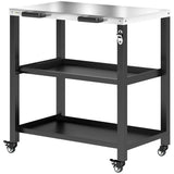 Outdoor Grill Cart with Stainless Steel Tabletop, 2 Shelves, Rolling Prep Dining Cart with Lockable Wheels