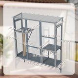 Wooden Catio Outdoor, Cat Window Box Enclosure for 2-3 Large Cats with 2 Jumping Platforms & Scratching Post