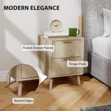 Night Stands Set of 2, Nightstands with Finger Pulls and Fluted Drawers
