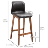 Modern Bar Stools Set of 2, Counter Height Bar Chair with PU Leather Wooden Frame Padding Seats for Dining Room Home Bar