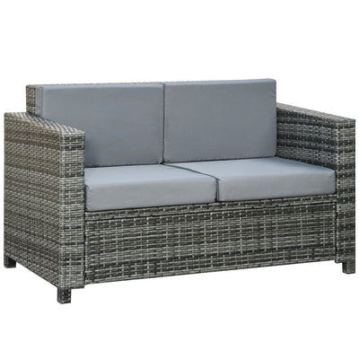2 Seat Patio Loveseat Deluxe Wicker Sofa Chair Outdoor Rattan Furniture Couch All Weather with Cushion for Balcony