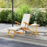 Folding Patio Lounge Chair with Padded Cushion, Acacia Wood Patio Lounger Recliner with Footrest for Garden