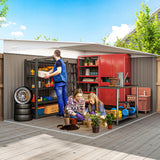 11' x 9' Steel Garden Storage Shed, Outdoor Metal Tool House with Double Sliding Doors