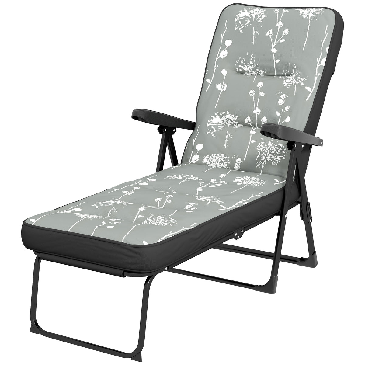 Outdoor Lounge Chair with Padded Cushion, Folding Reclining Patio Garden Chair with Recline Back, Footrest