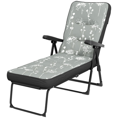 Outdoor Lounge Chair with Padded Cushion, Folding Reclining Patio Garden Chair with Recline Back, Footrest