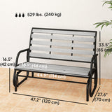 2 Person Outdoor Glider Bench, Patio Glider Loveseat with Faux Wood Slatted Seat and Back, Steel Frame