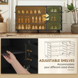 Shoe Cabinet with 3 Slatted Doors, 3-tier Shelving Rack Cabinet with Adjustable Shelves for 15 Pairs of Shoes