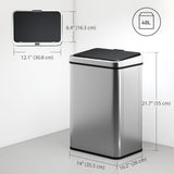 10.6 Gal (40 L) Automatic Garbage Can w/ Soft-Close Lid, Touchless Trash Can with Fingerprint Resistant Stainless Steel