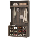 4-In-1 Hall Tree with Bench and Shoe Storage, Farmhouse Coat Rack Shoe Bench with 12 Shoe Cubbies, 6 Hooks